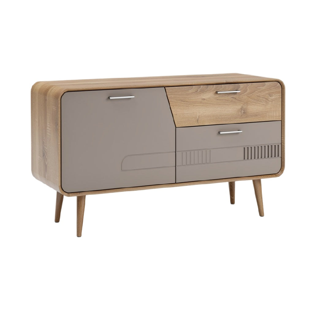 Modern Minimalist Sideboard Cabinet with Wood and Grey Finish